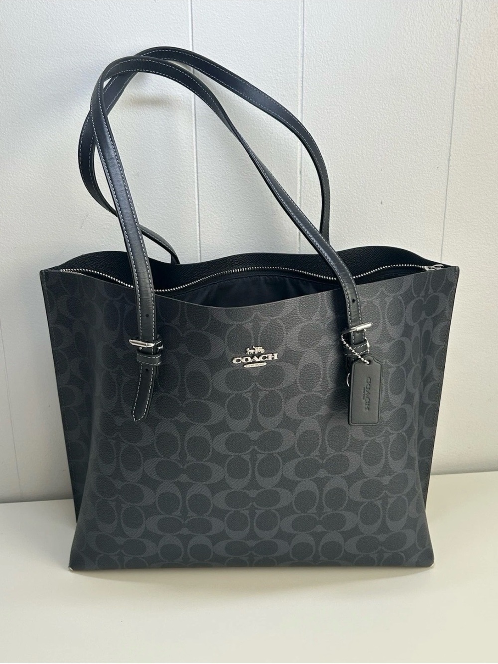 Coach Navy Blue/Charcoal Signature Tote Shoulder Bag